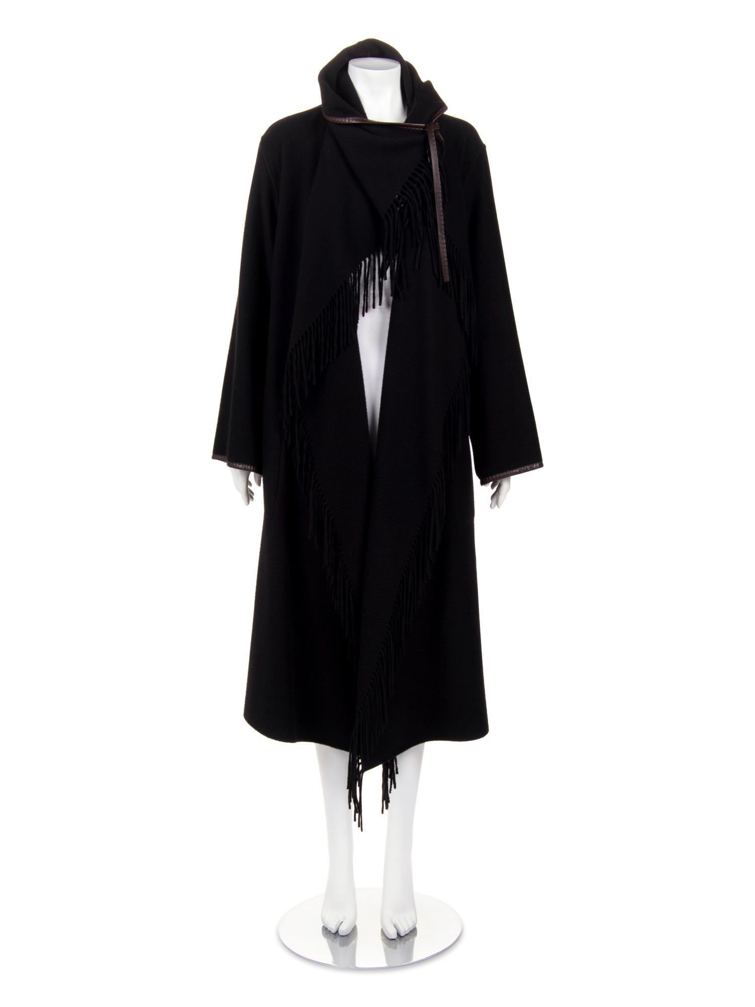Hermès Cashmere Fringed Coat Trimmed with Leather