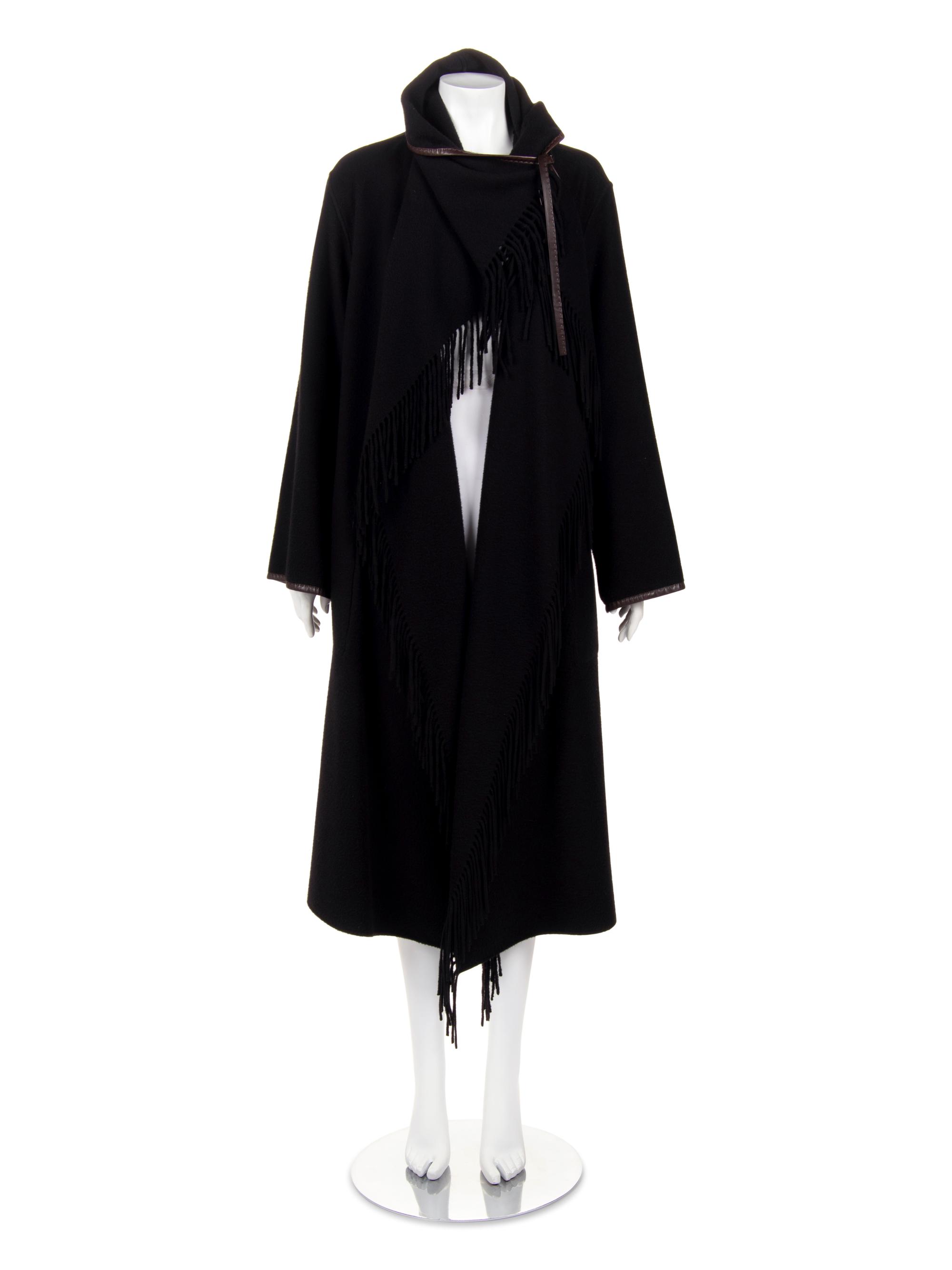 Hermès Cashmere Fringed Coat Trimmed with Leather