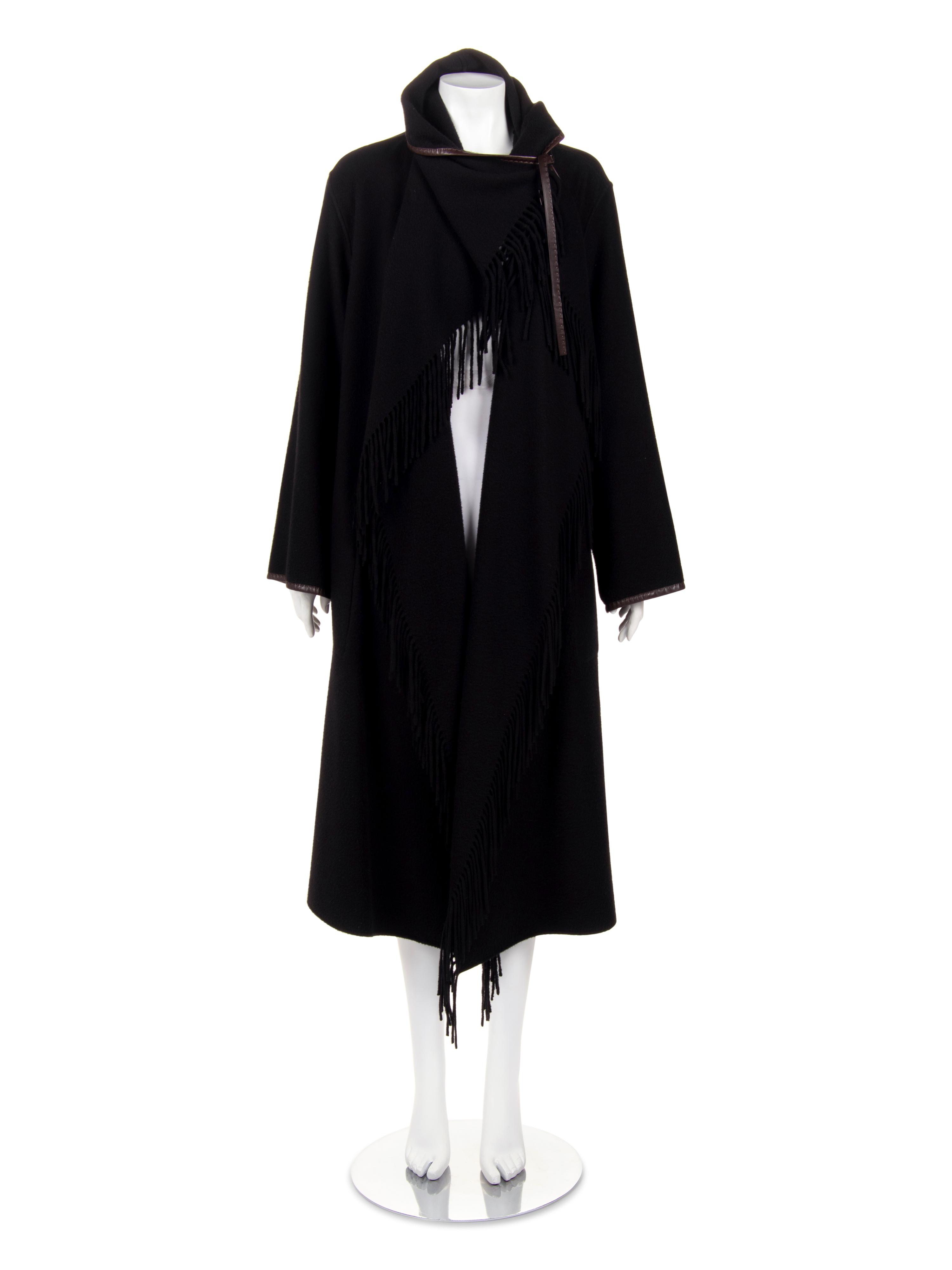 Hermès Cashmere Fringed Coat Trimmed with Leather