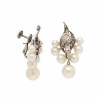 Cultured Pearl, Diamond, and White Gold Earrings