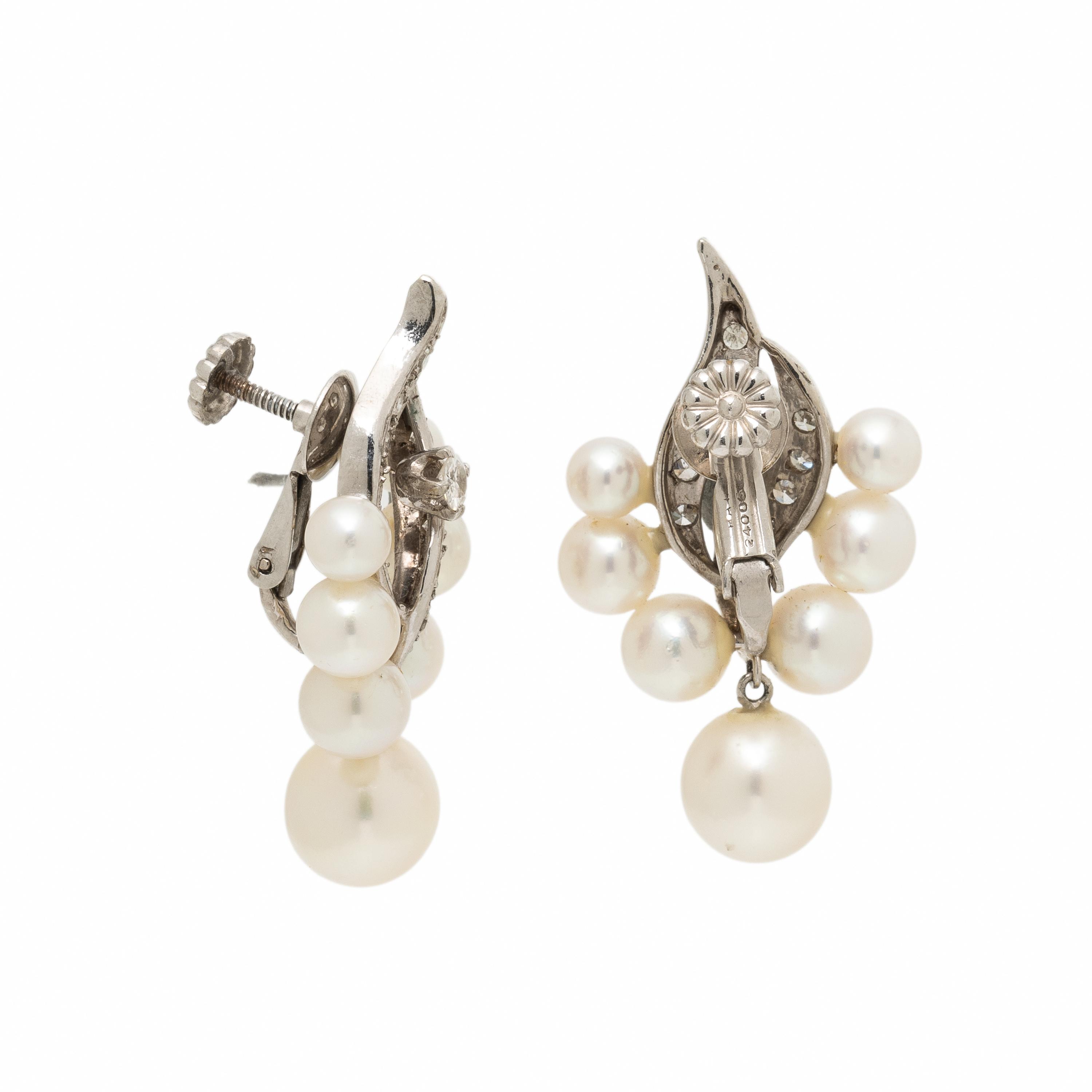 Cultured Pearl, Diamond, and White Gold Earrings