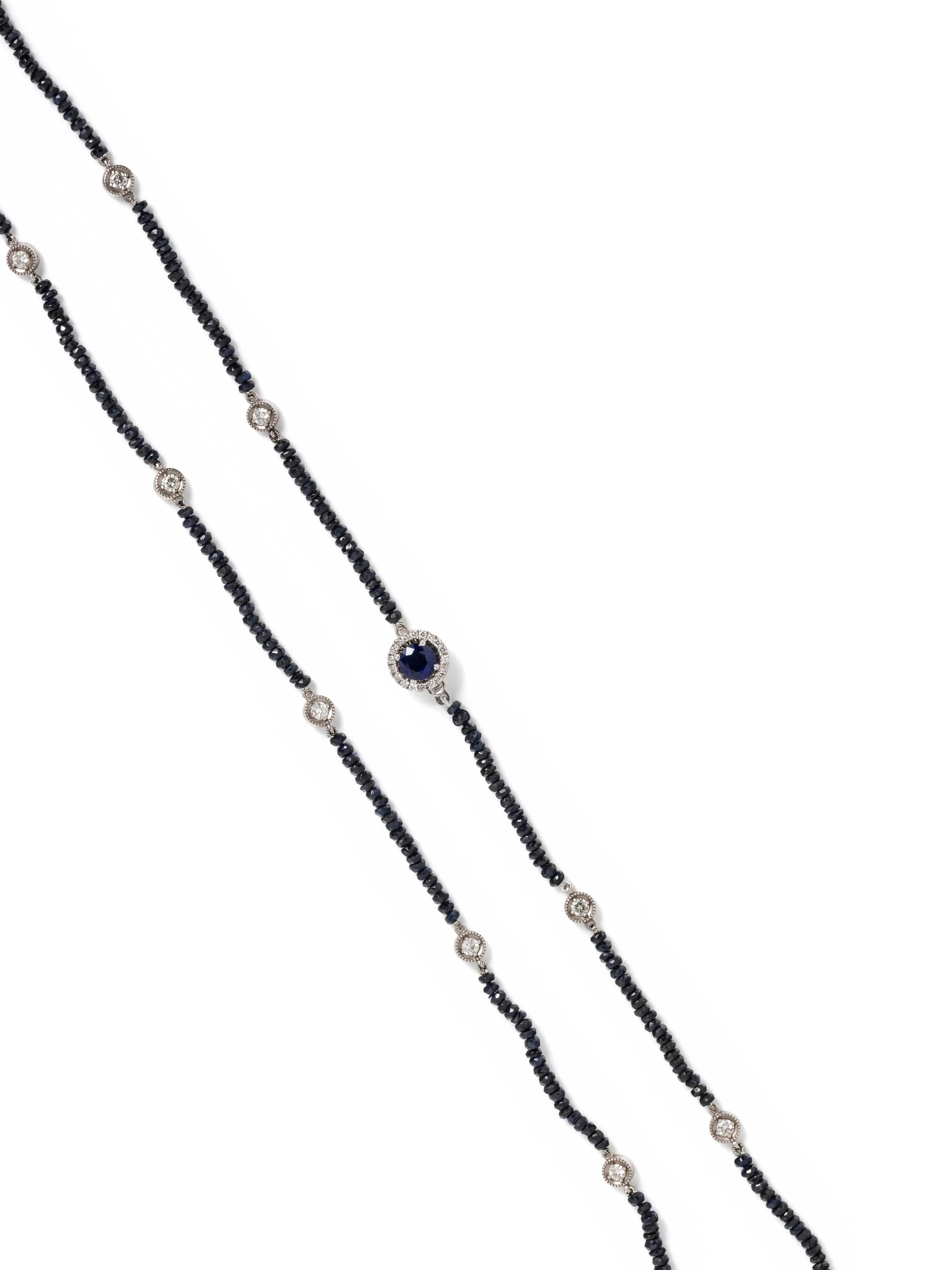 DIAMOND, SAPPHIRE AND SYNTHETIC SAPPHIRE NECKLACE