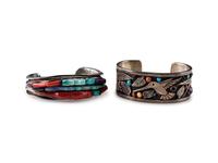 Navajo Silver Cuff Bracelets, with Colorful Inlay