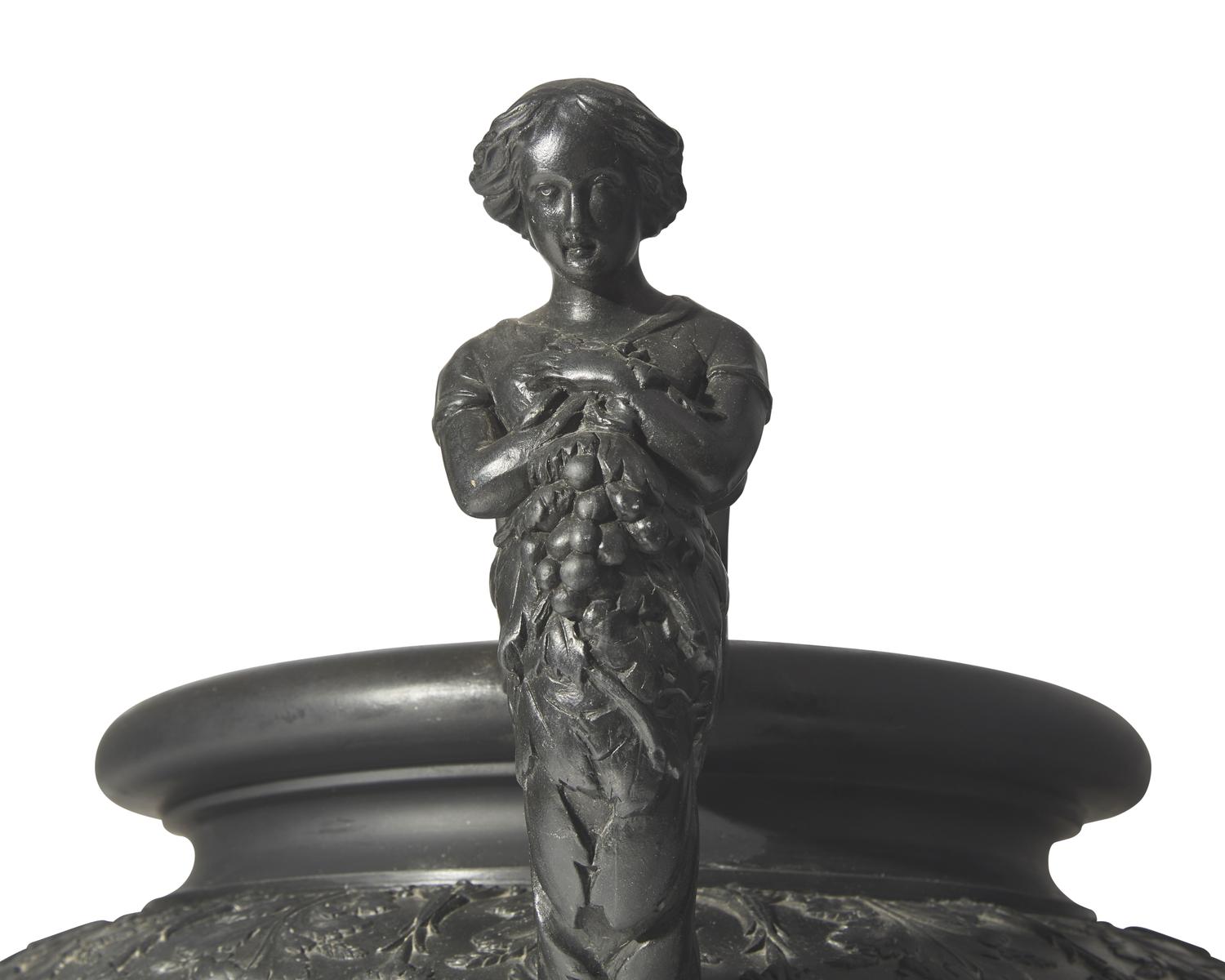 A Wedgwood Black Basalt Urn with Figural Handles