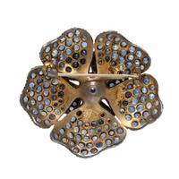 Sapphire and Silver-Topped Low Karat Gold Flower Brooch