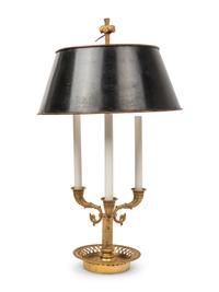 An Empire Style Gilt Bronze Bouillotte Three-Light Lamp