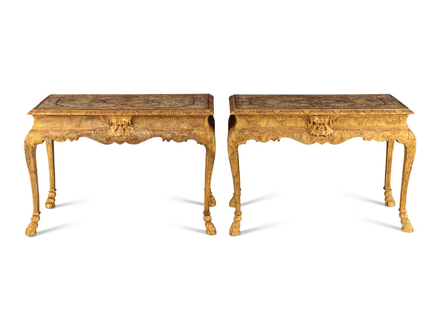 A Pair of George I Style Gilt-Gesso Tables