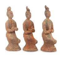 Three Chinese Pottery Figures of Court Ladies