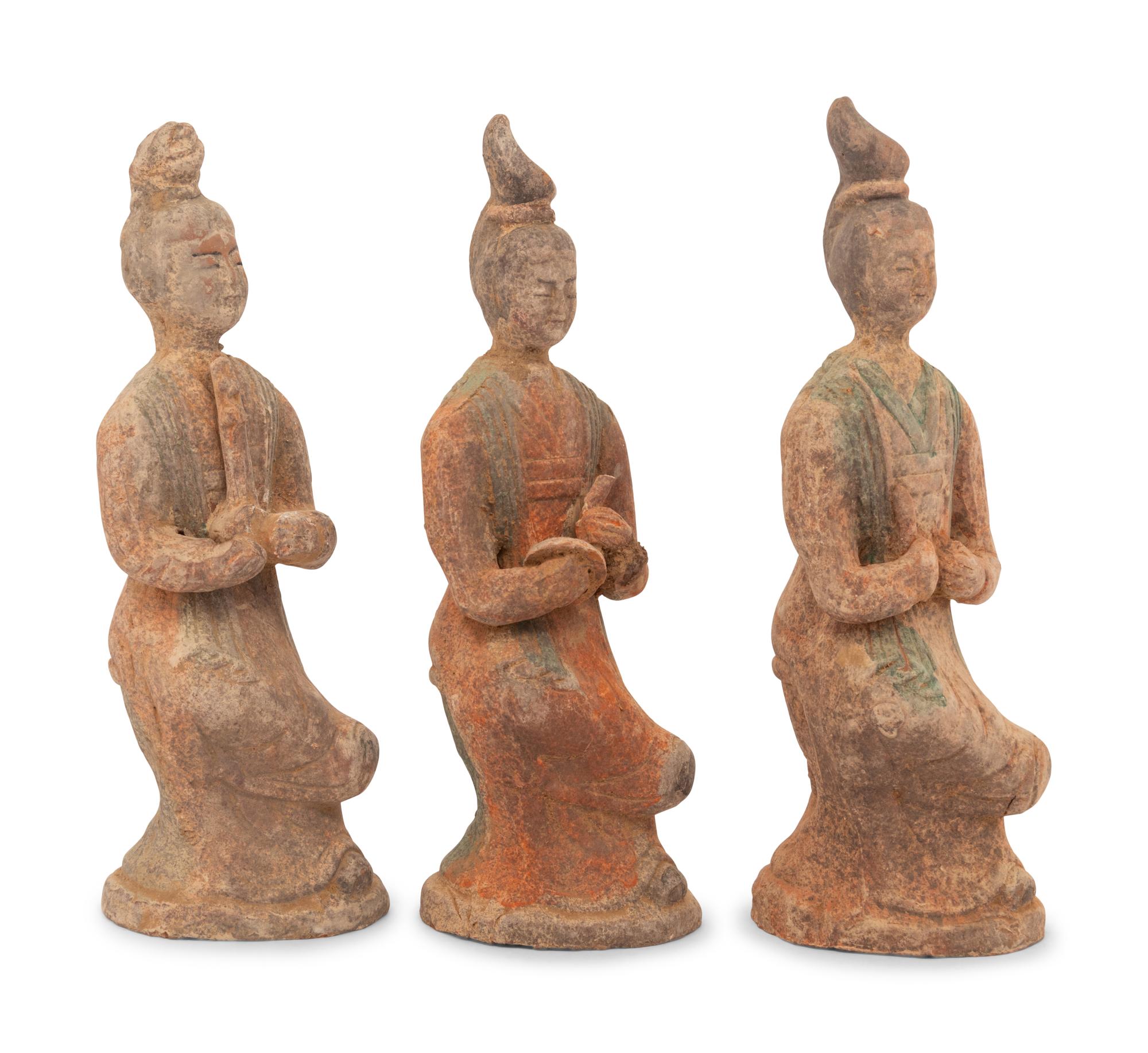 Three Chinese Pottery Figures of Court Ladies