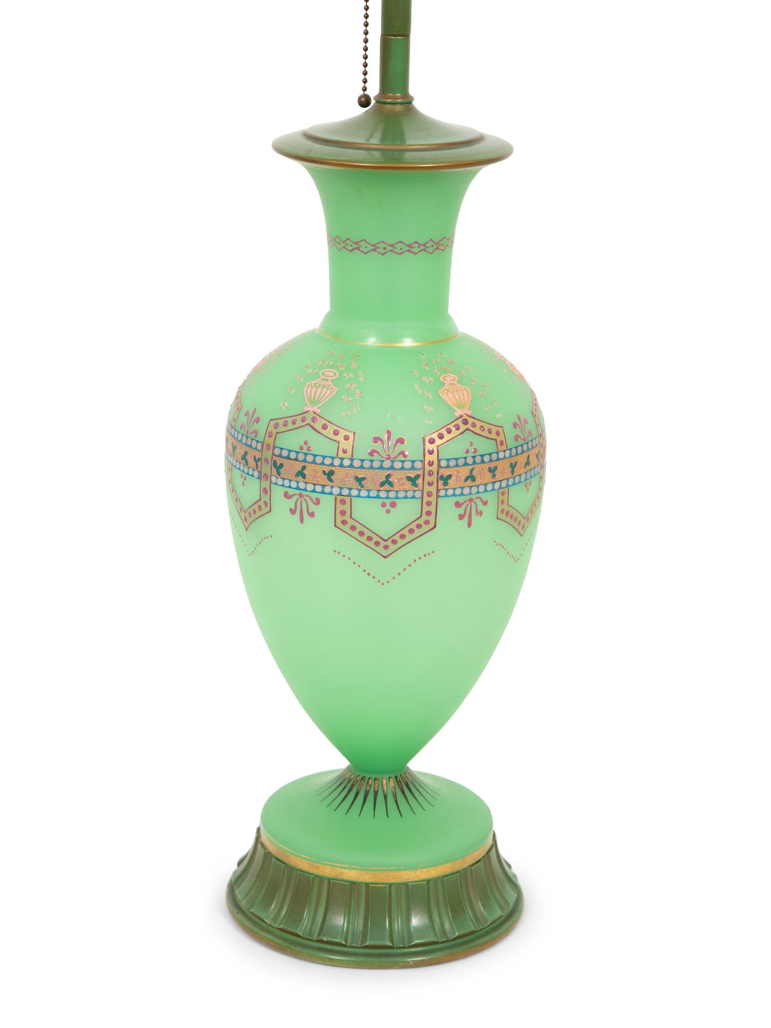 A Continental Enamel Decorated Opaline Glass Vase