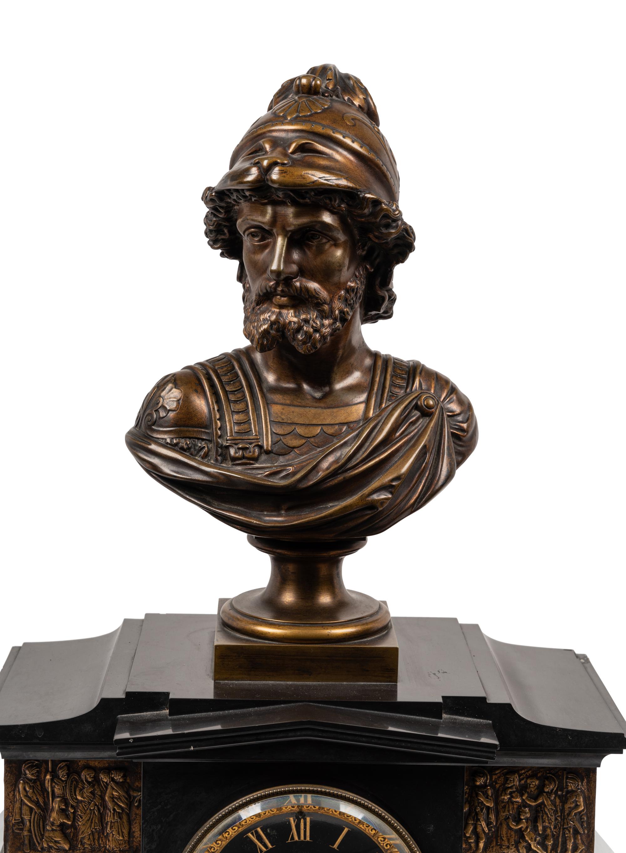A French Gilt Bronze and Black Marble Mantel Clock