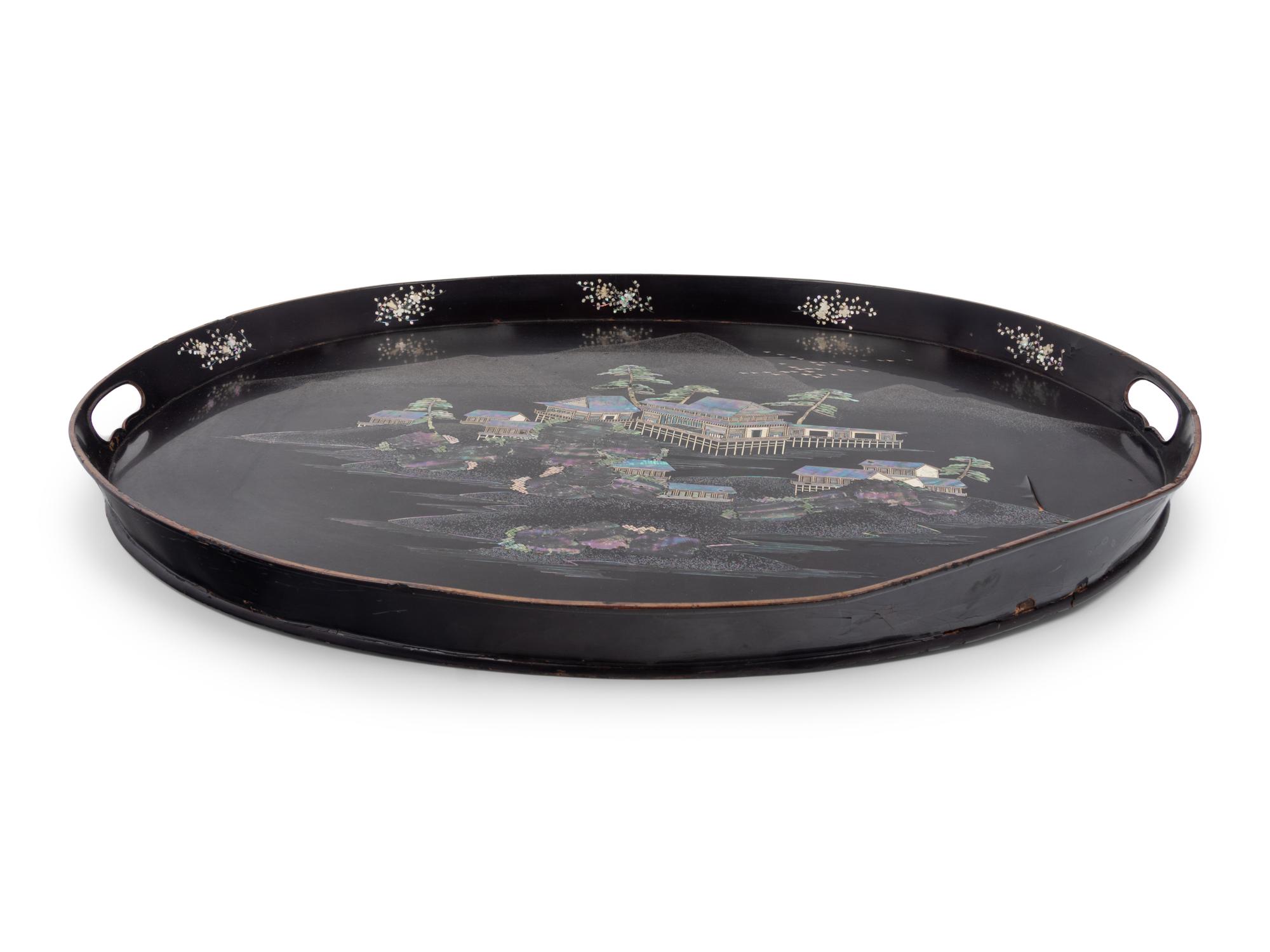 A Chinese Painted and Mother-of-Pearl Inset Tray
