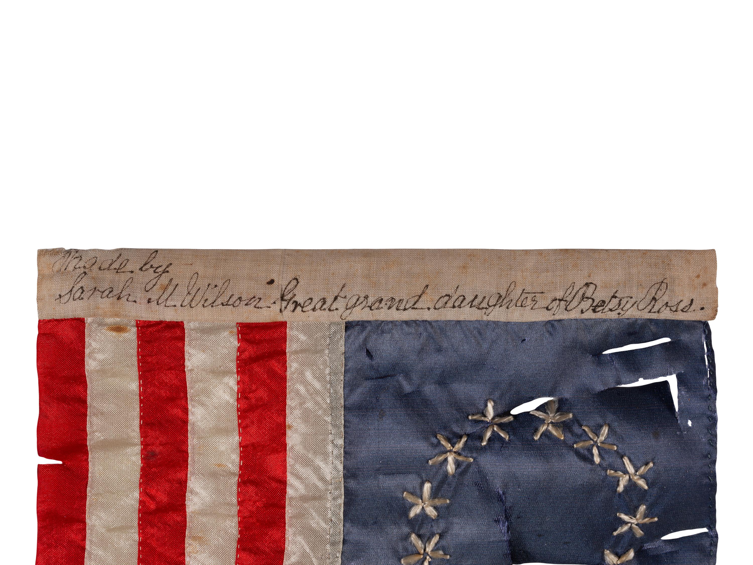 [FLAGS]. 13-star flag made by Betsy Ross' great granddaughter. Ca 1910.