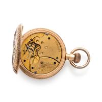 WALTHAM, 14K TRICOLOR GOLD HUNTER CASE POCKET WATCH AND GOLD-FILLED FOB CHAIN