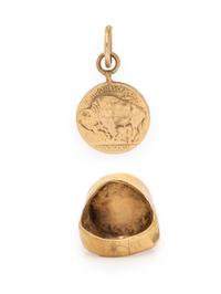 YELLOW GOLD BUFFALO NICKEL RING AND PENDANT