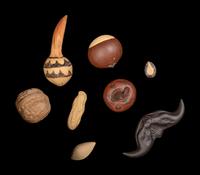Eight Chinese Yixing Pottery Models of Fruits and Nuts