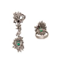 DIAMOND AND SYNTHETIC SPINEL TRIPLET RING AND SINGLE EARRING