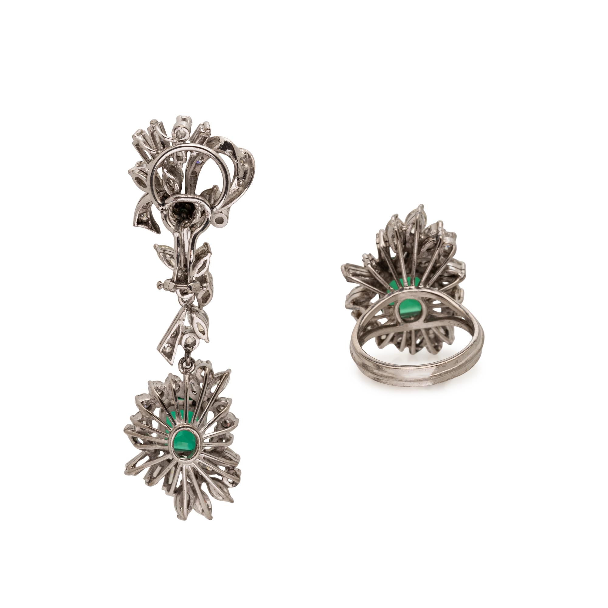 DIAMOND AND SYNTHETIC SPINEL TRIPLET RING AND SINGLE EARRING