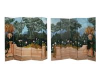 A Continental Painted Canvas Ten-Panel Floor Screen
