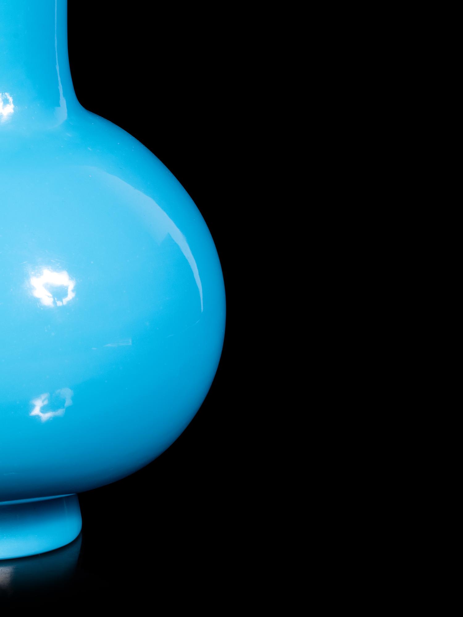 A Chinese Opaque Blue Glass Bottle Vase