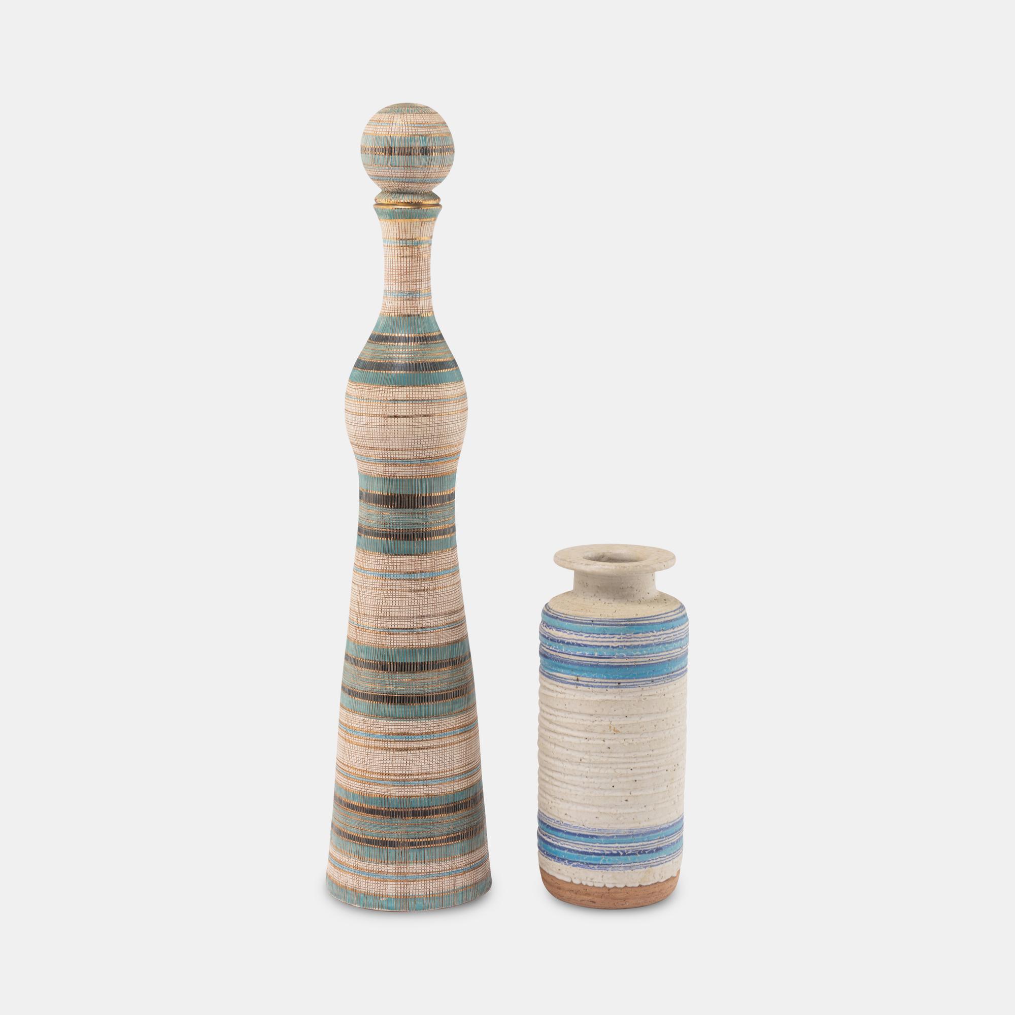 Tall Bottle Vase & Stopper together with a Bitossi Vase