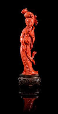 A Red Coral Figure of a Lady Height 5 3/8 inches. — LATE 19TH/EARLY 20TH CENTURY