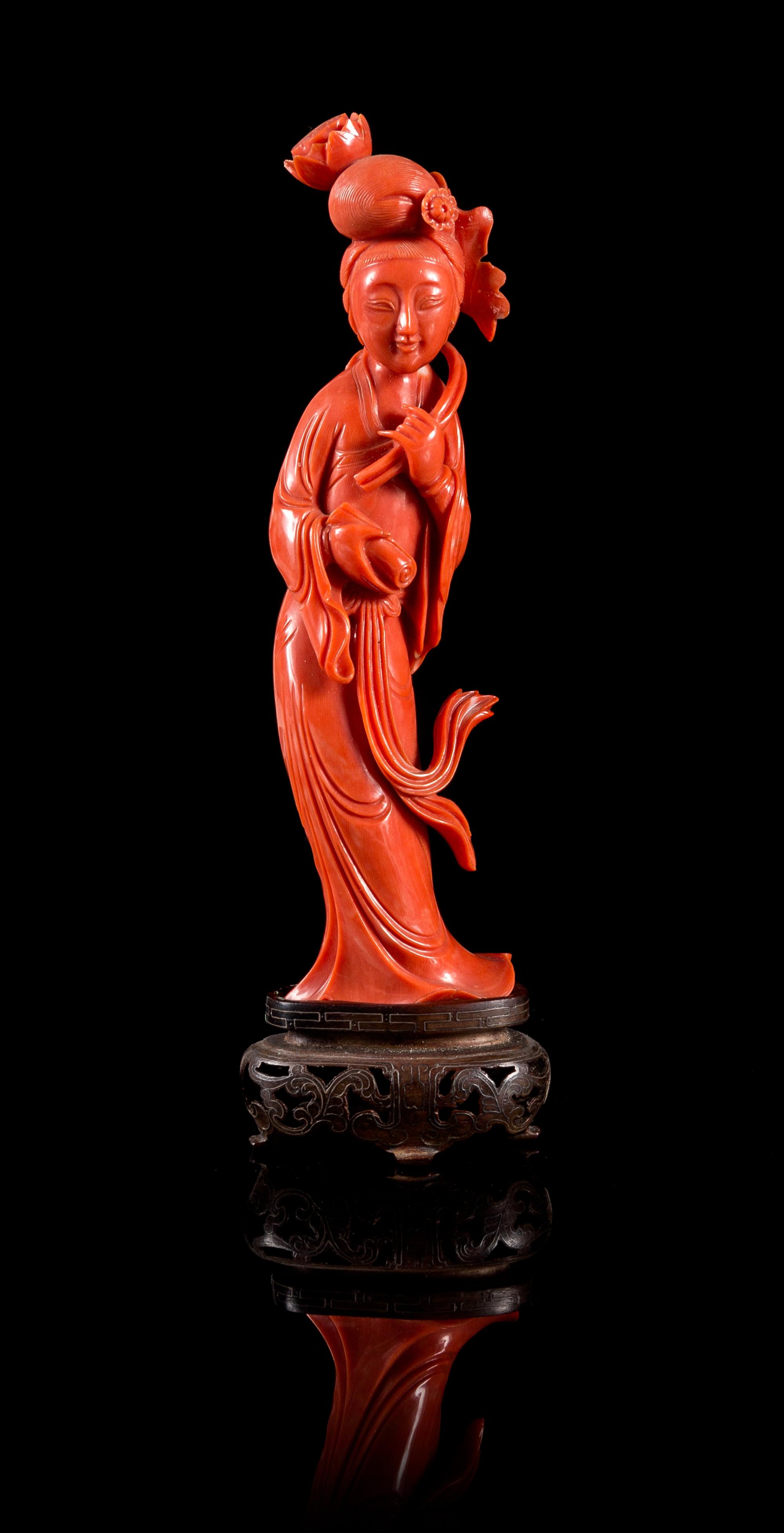 A Red Coral Figure of a Lady Height 5 3/8 inches. — LATE 19TH/EARLY 20TH CENTURY