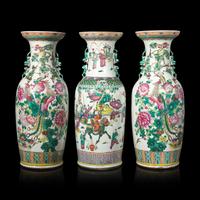 Three Chinese Famille Rose Porcelain Vases, Late 19th-20th Century 粉彩賞瓶三件