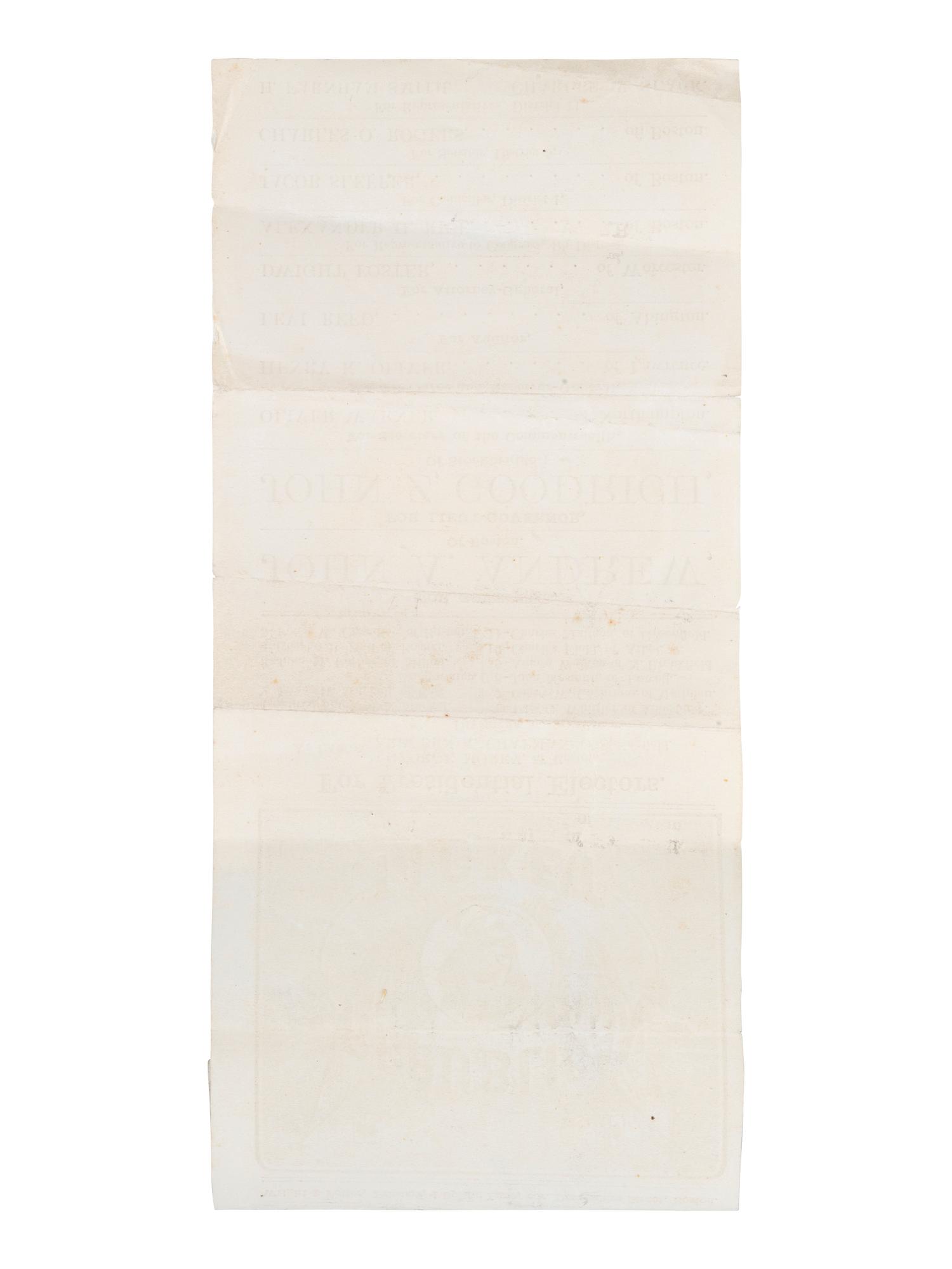 [LINCOLNIANA]. Lincoln & Hamlin Ward 11 . Republican Ticket. Boston, MA: Wright & Potter, ca 1860.