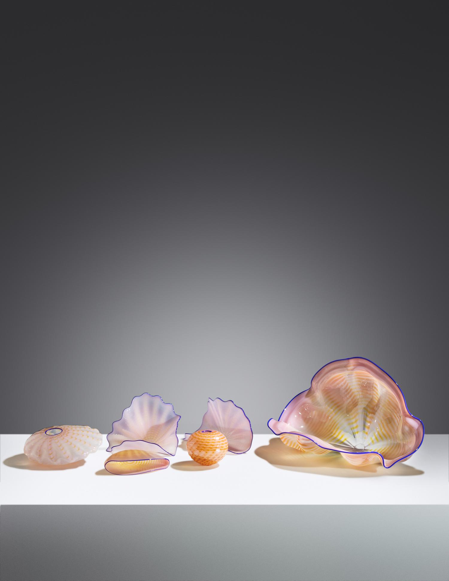 Six Piece Pink Seaform Set with Blue Lip Wrap, 1993