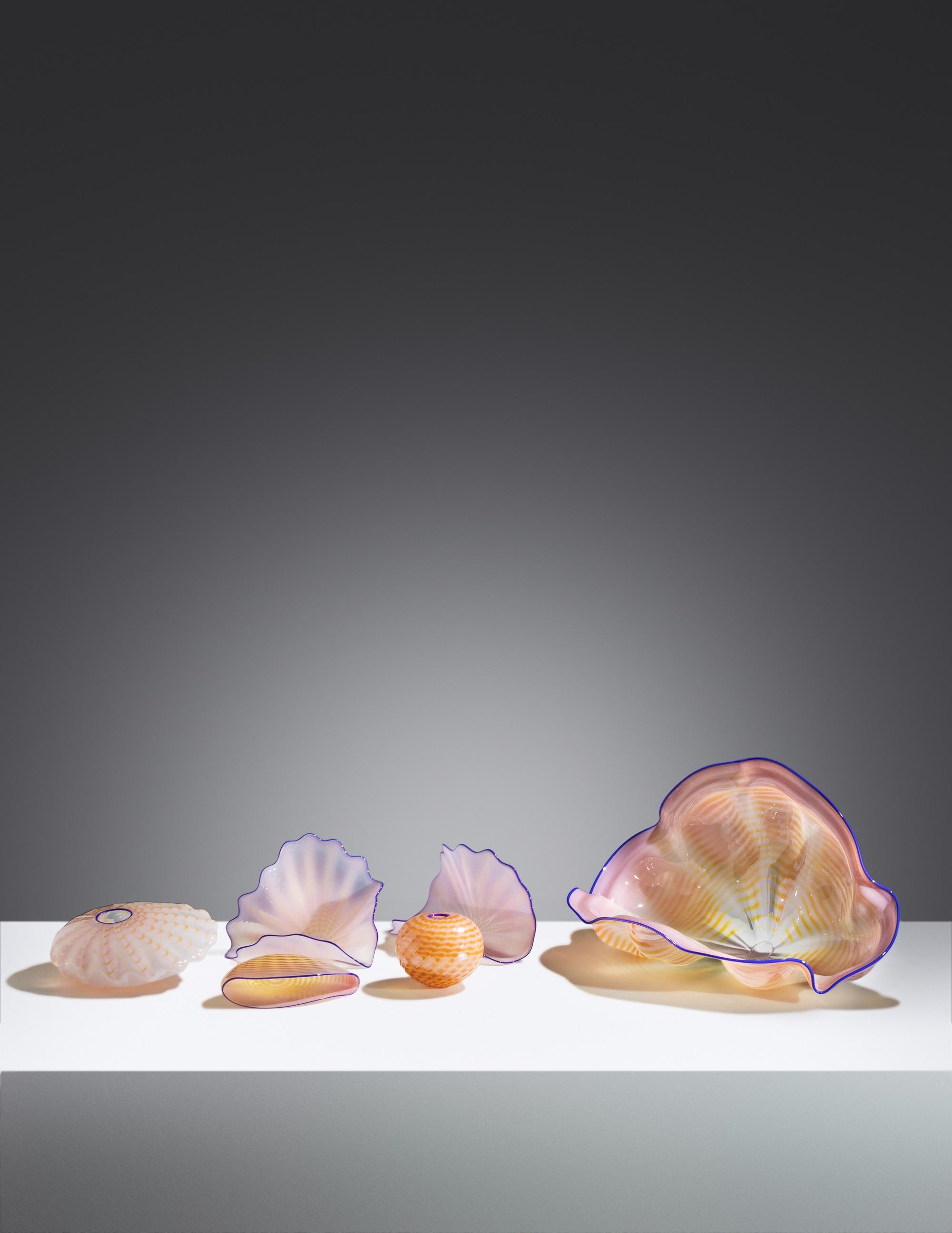Six Piece Pink Seaform Set with Blue Lip Wrap, 1993