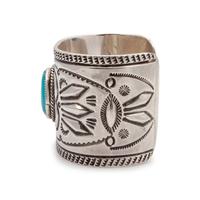 Heavily Stamped Cuff with Turquoise Cabochon Lot is located and will ship from Denver, Colorado
