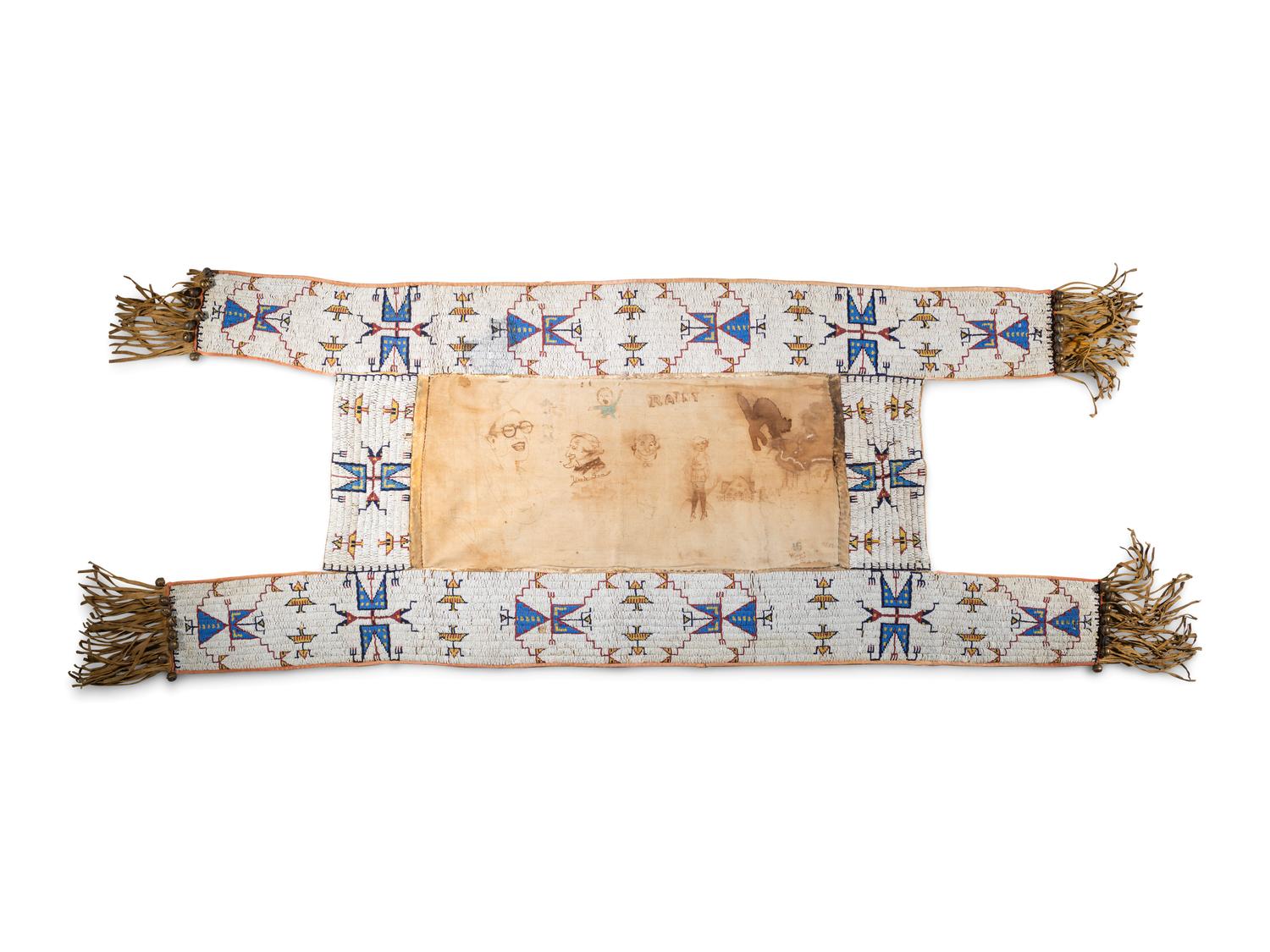 Sioux Beaded Hide Saddle Blanket, with World War I Era Doodles