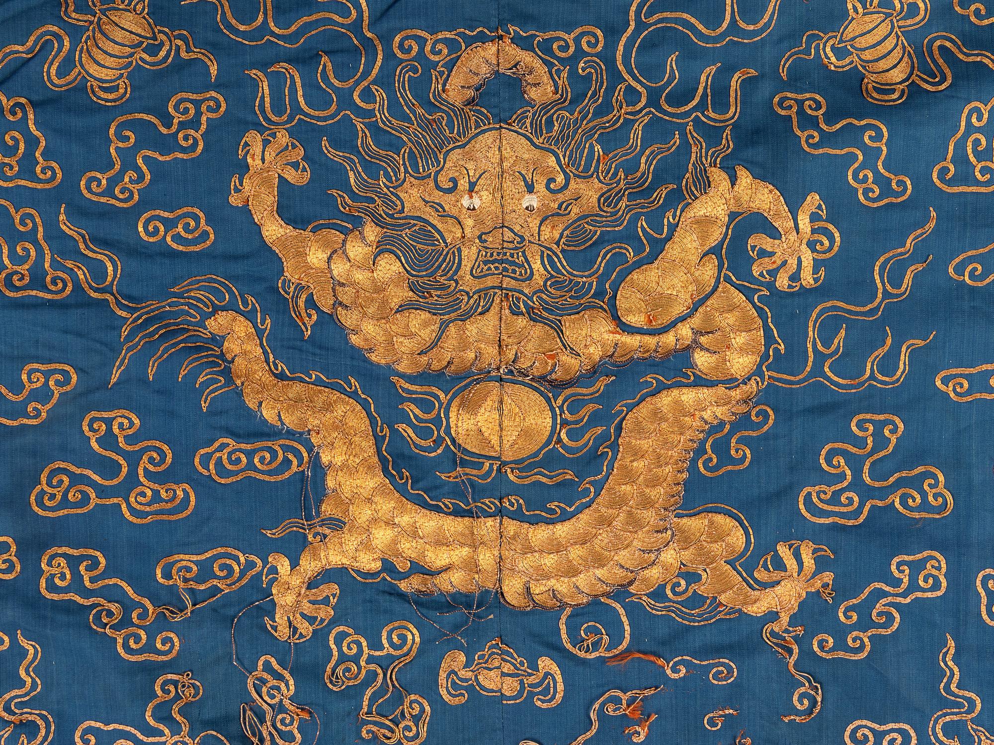 A Blue Ground Embroidered Silk Dragon Robe, Jifu