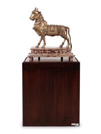 An Indian Brass Model of a Bull in a Walnut and Acrylic Vitrine