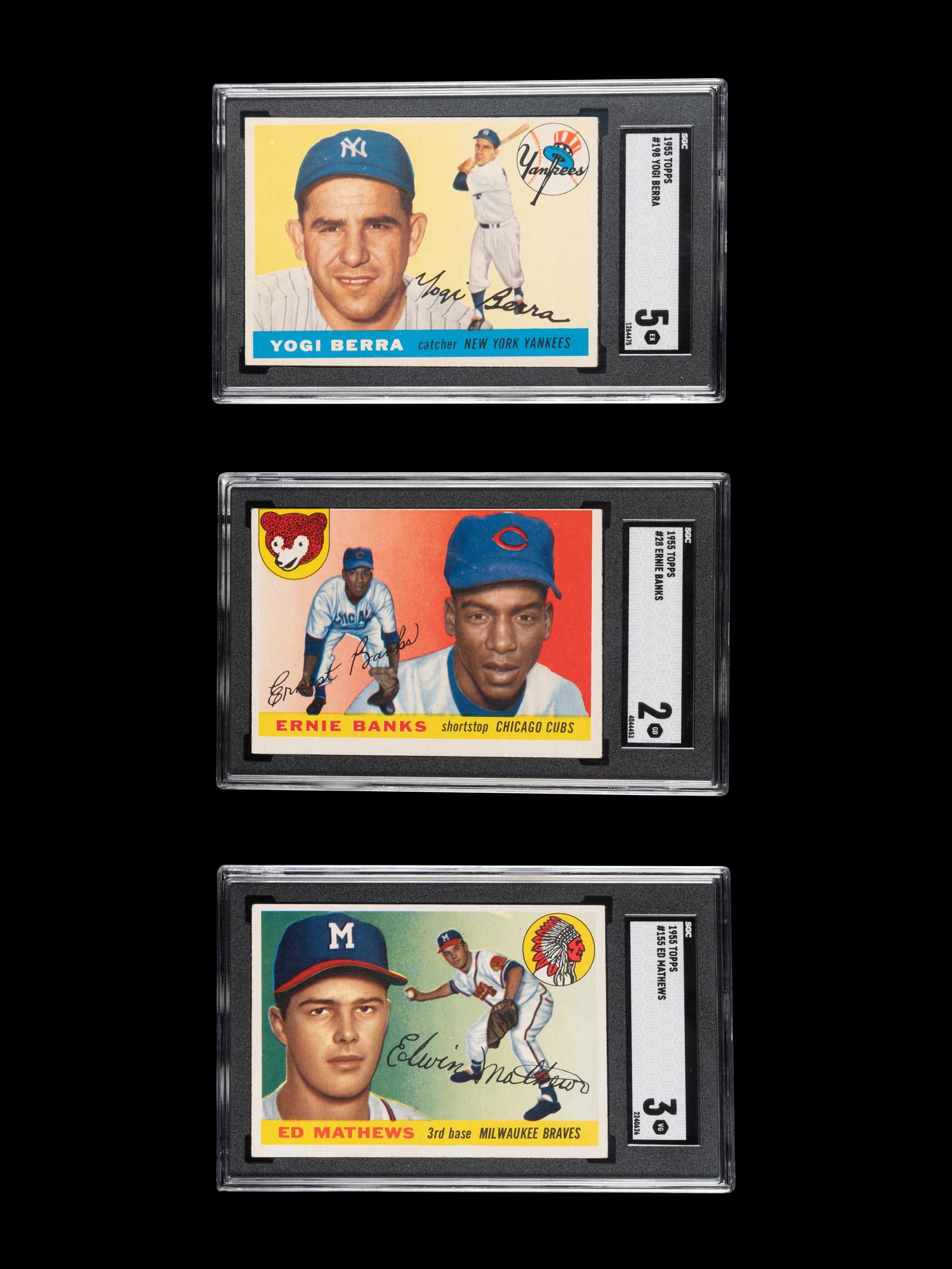 A Group of Three SGC Graded 1955 Topps Hall of Fame Baseball Cards,