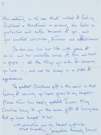 KENNEDY, Jacqueline Bouvier. Autographed letter signed ("Jacqueline Kennedy Onassis"), to Joseph Volpato, New York, 9 December 1984.