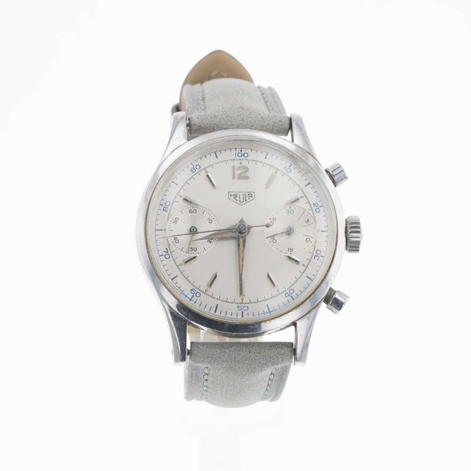 A Stainless Steel Heuer Chronograph Watch