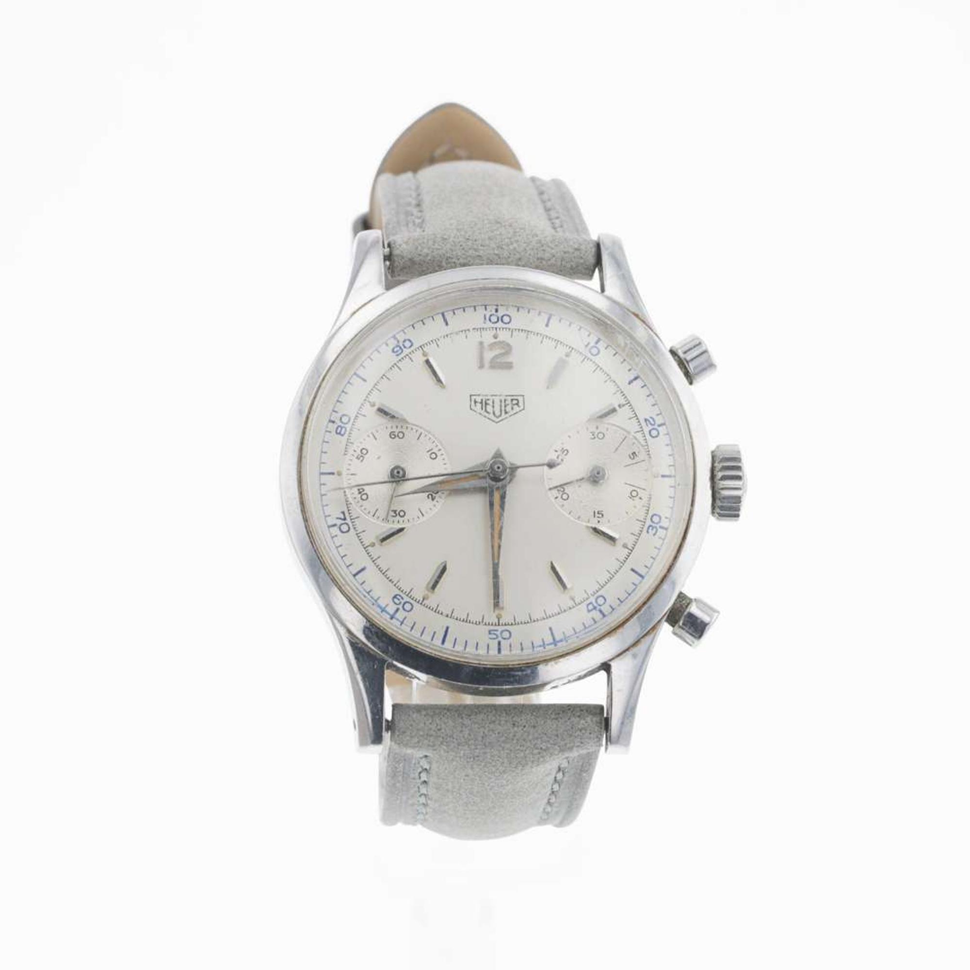 A Stainless Steel Heuer Chronograph Watch