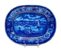 An Unusual and Large Historic Blue Staffordshire 'Detroit' Platter
