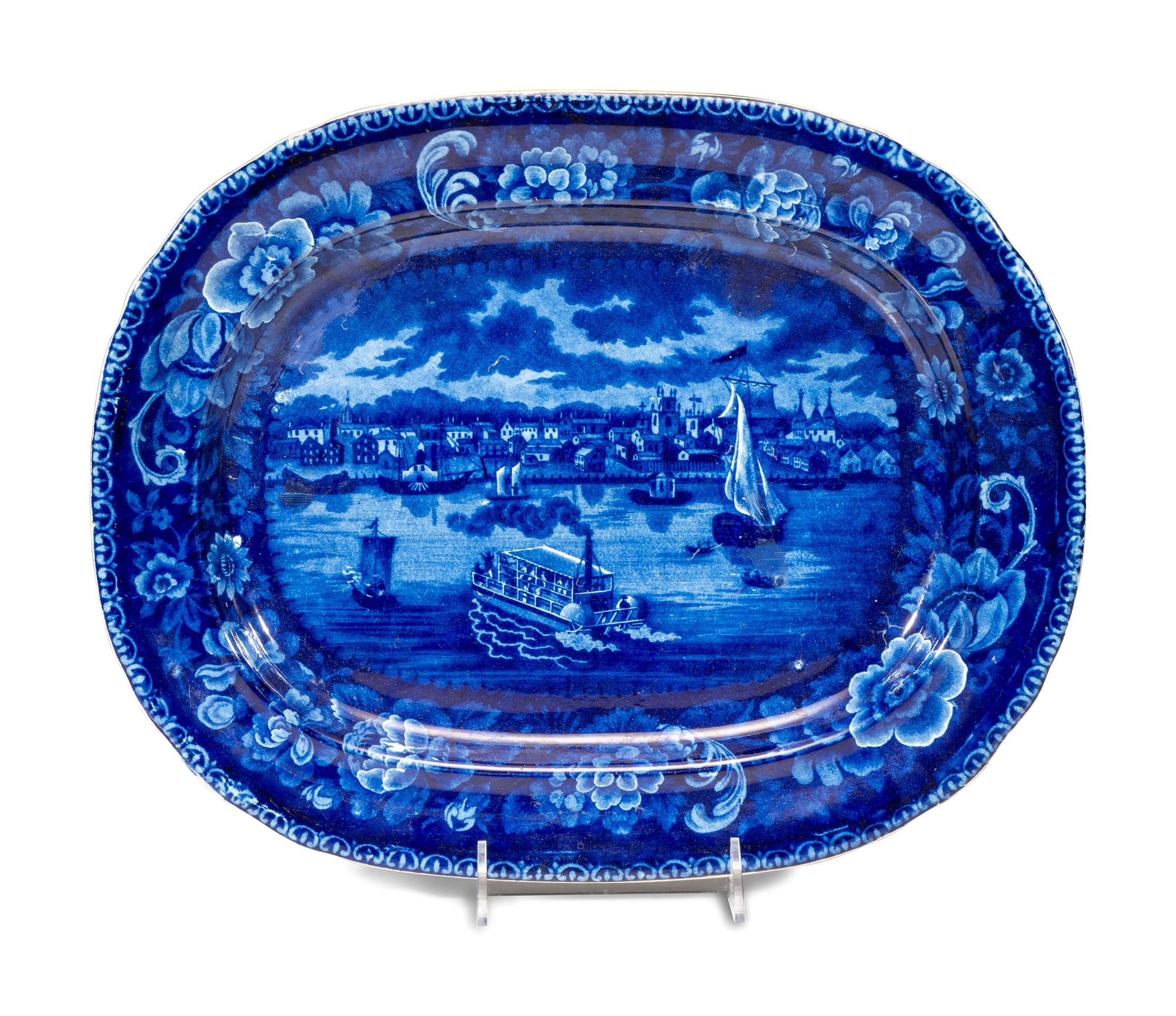 An Unusual and Large Historic Blue Staffordshire 'Detroit' Platter