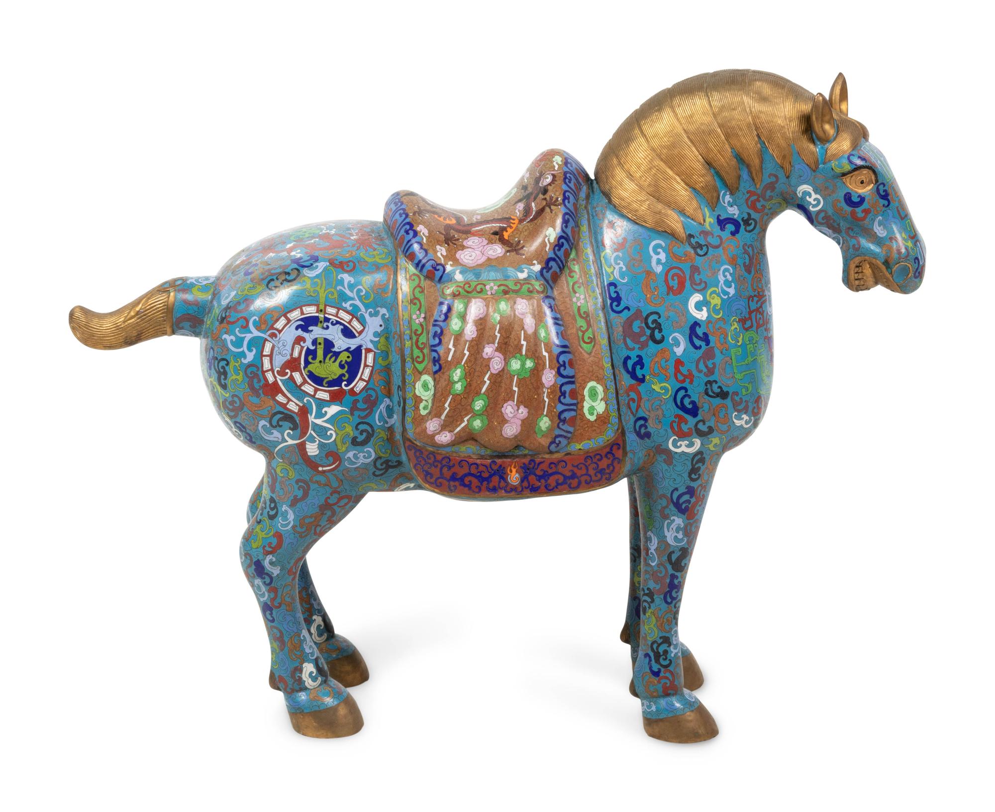 A Large Chinese Cloisonné Enamel Figure of a Horse