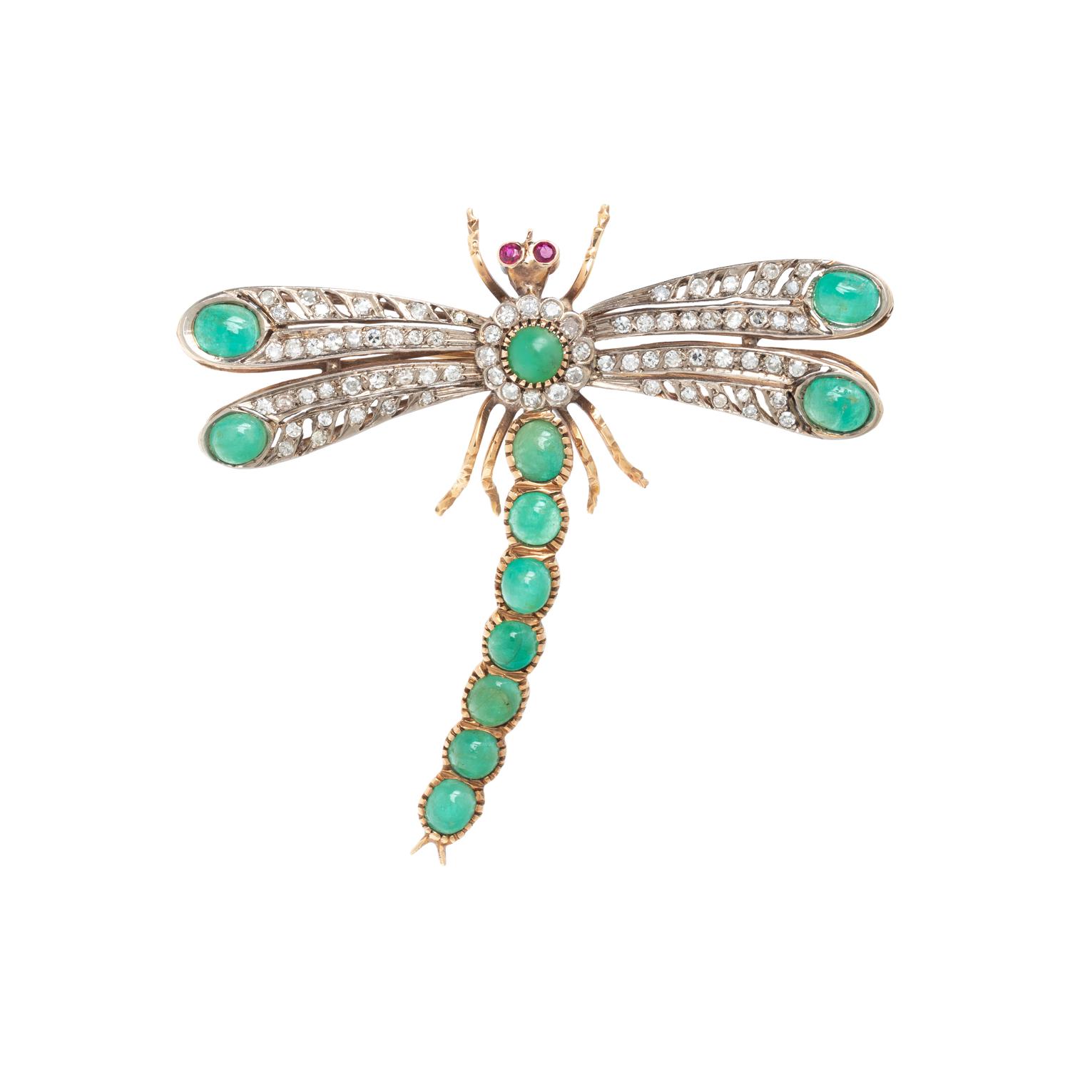 VINTAGE, EMERALD AND DIAMOND DRAGONFLY BROOCH