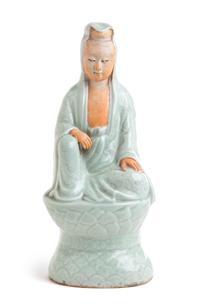 A Celadon Glazed Porcelain Figure of Guanyin Height 12 inches.