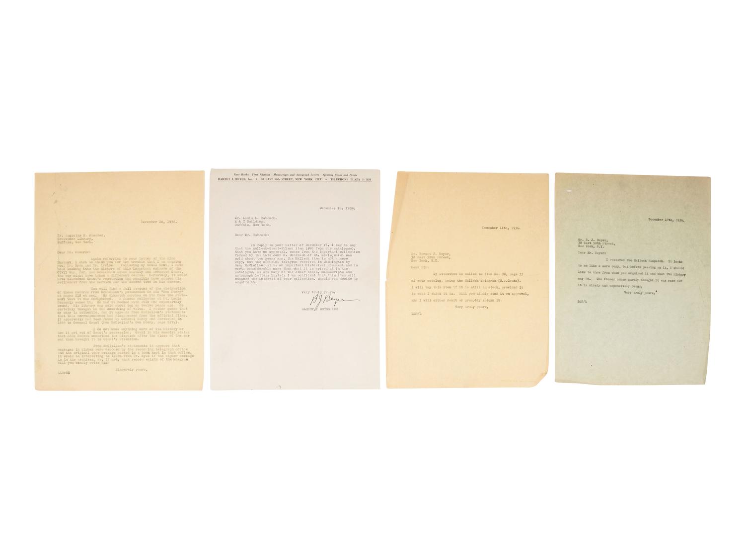 [CIVIL WAR]. Two documents related to rumors of General Grant's drinking to excess.