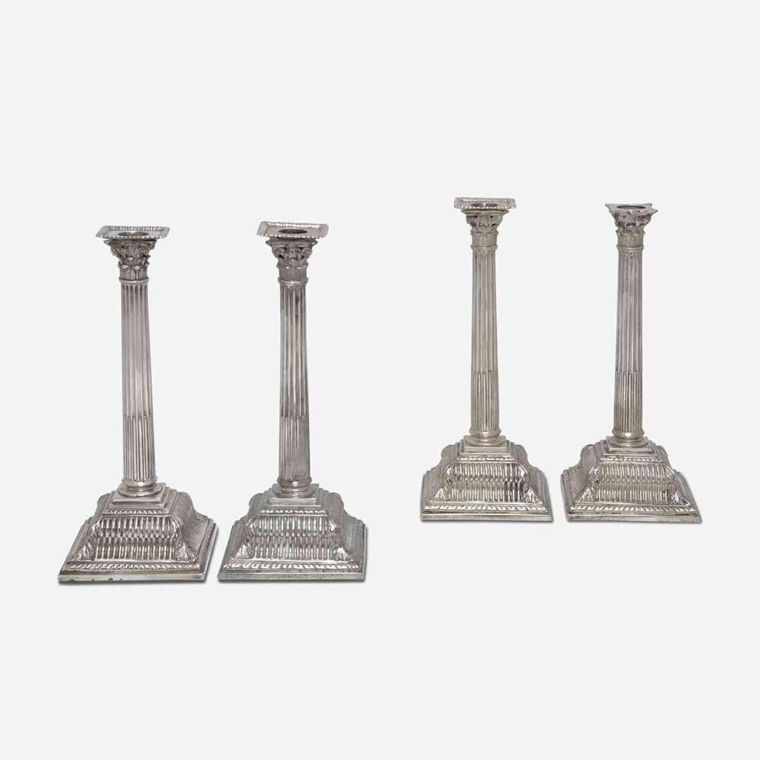 A set of four English sterling silver candlesticks Goldsmiths & Silversmiths Co., Ltd., London, 1913