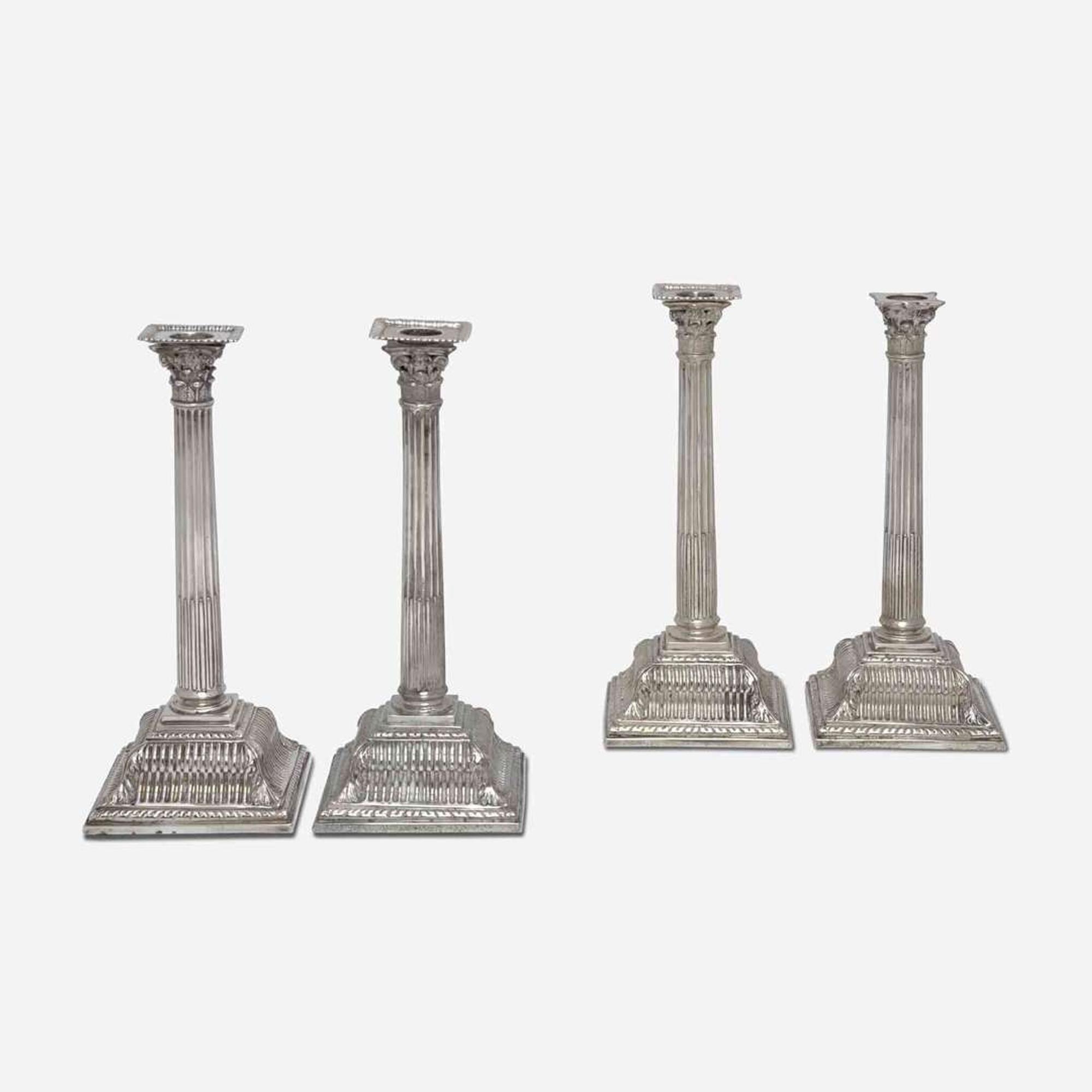 A set of four English sterling silver candlesticks Goldsmiths & Silversmiths Co., Ltd., London, 1913