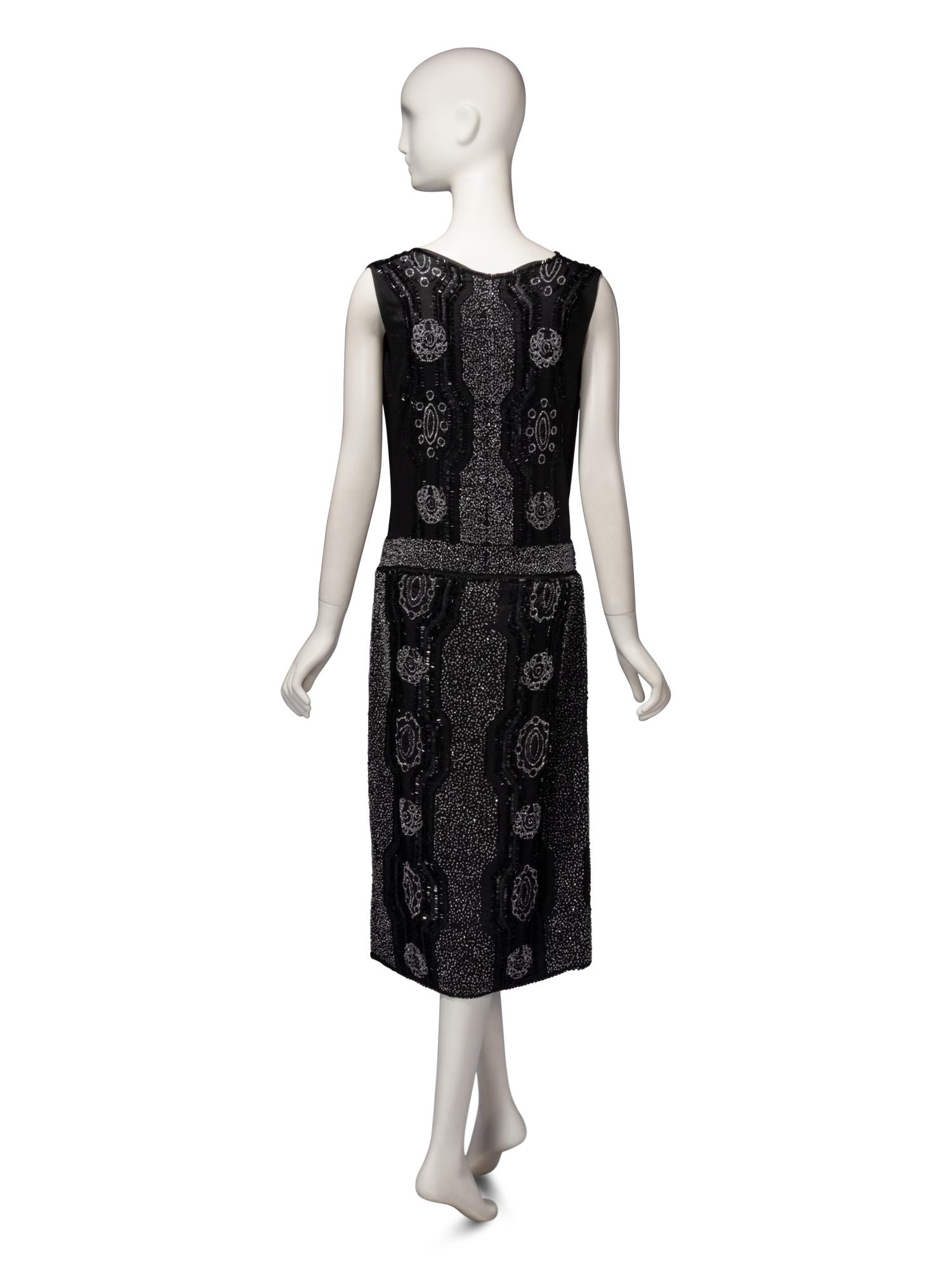 Haute Couture Black Beaded Wrap Dress, c. 1920's
