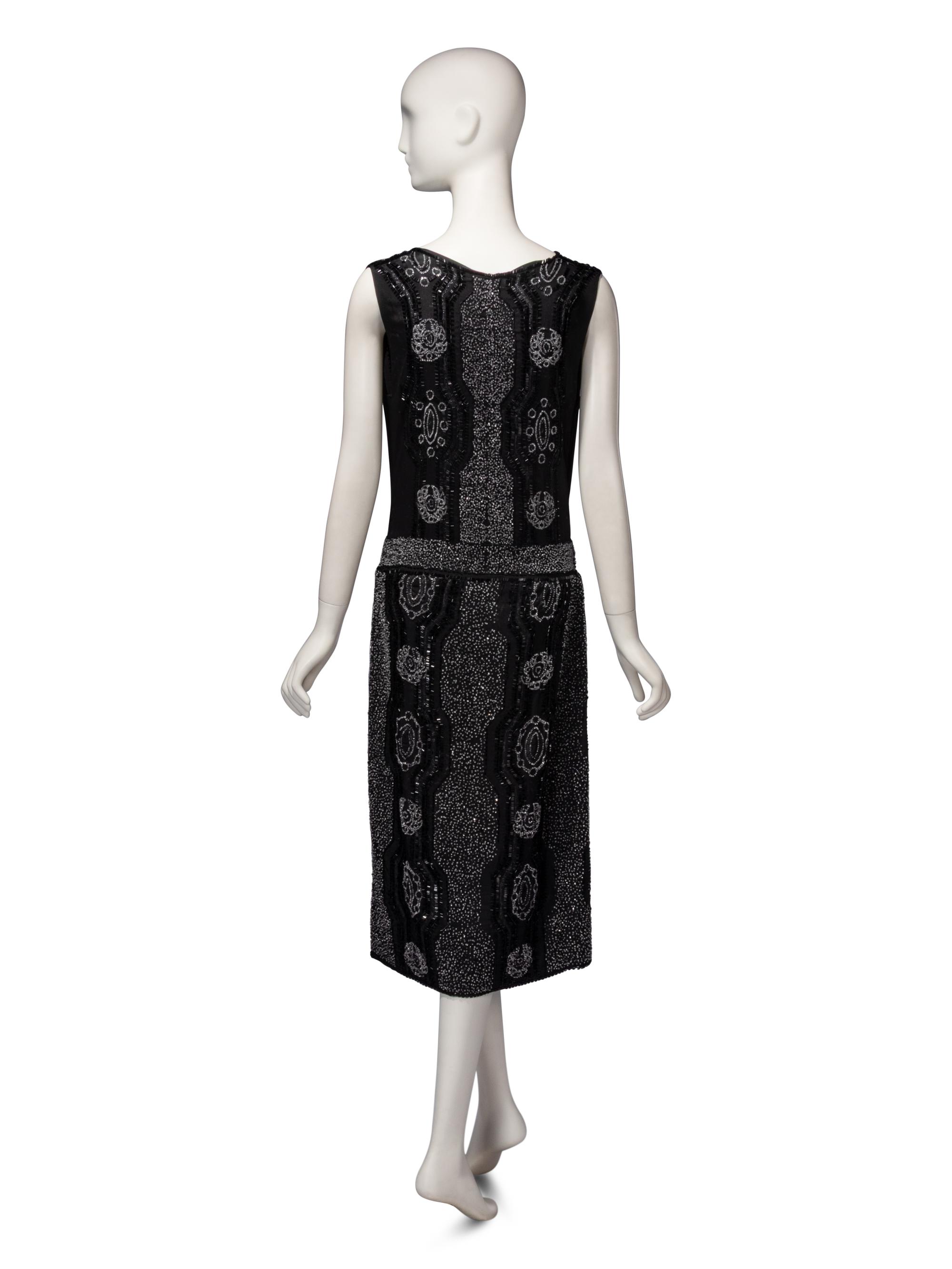 Haute Couture Black Beaded Wrap Dress, c. 1920's
