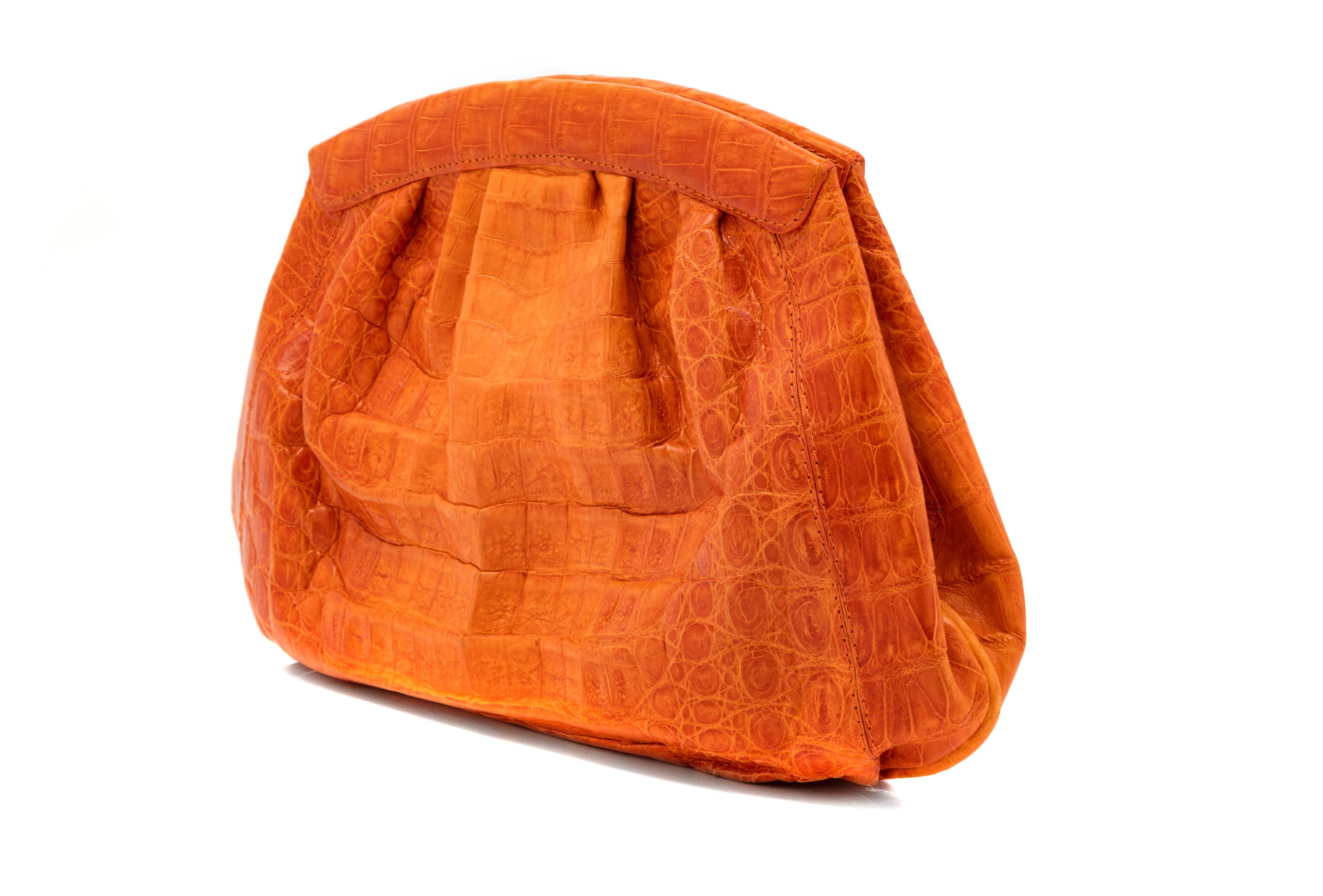 Nancy Gonzalez Orange Crocodile Leather Purse, 1980-90s
